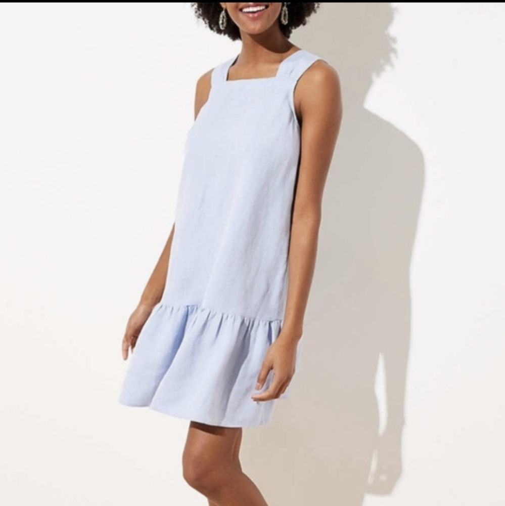 LOFT blue linen blend shift mini dress